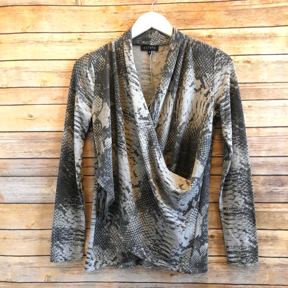 1. State Surplice V-Neck Graphic Python Print Lon… - image 1